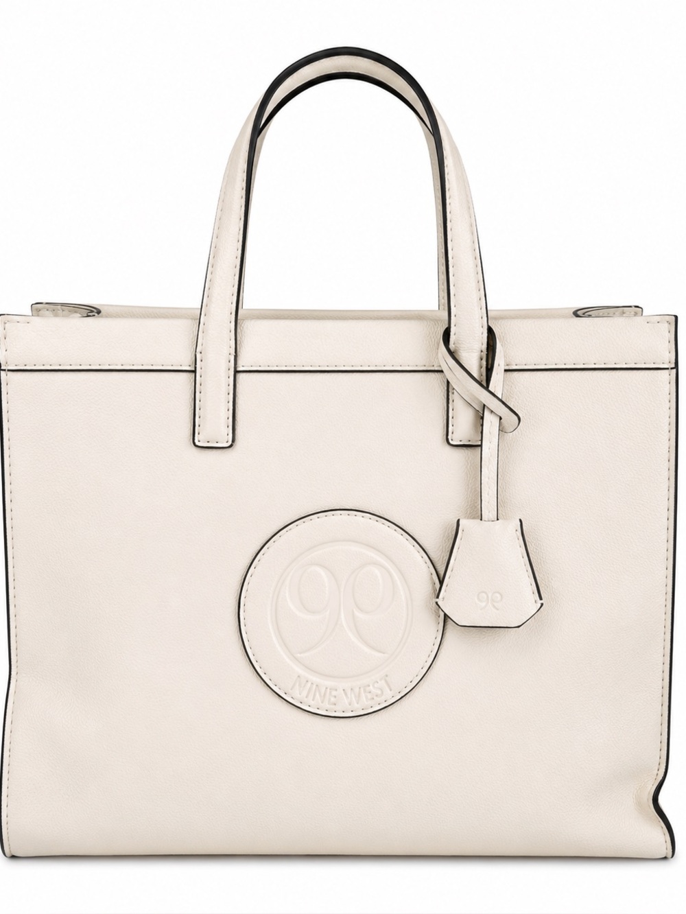 Nine West Cream Logo Tote Bag Faux Leather Top Handle-No Strap